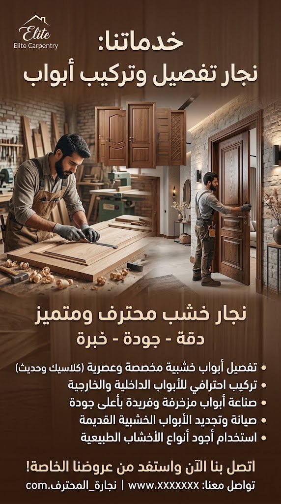 خدماتنا نجار تفصيل وتركيب أبواب نجار خشب محترف